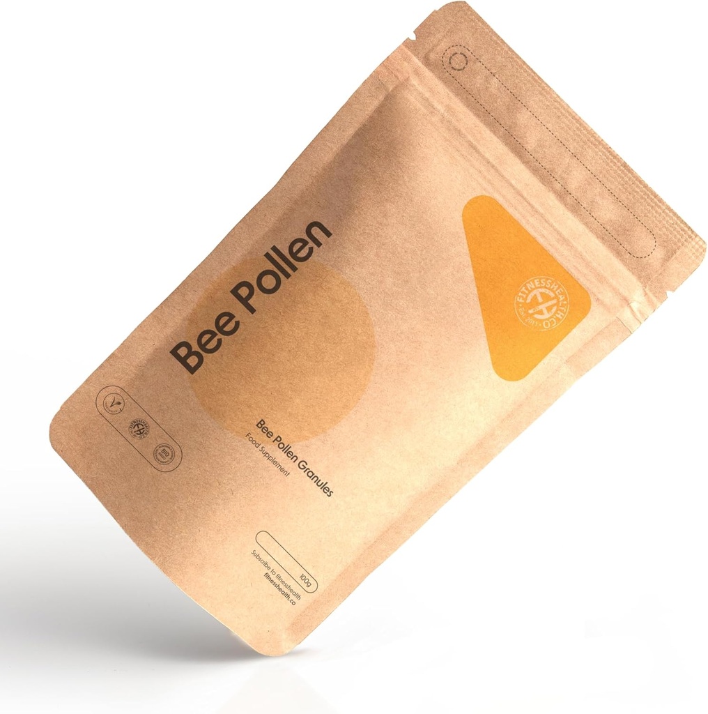 Fitness Health Organic Bee Pollen Granules 100G - Ultra Strength Energy Booster Extract - Rich in Effective Selenium, Vitamins, and Minerals - Suitable for Vegetarians - Gluten Free