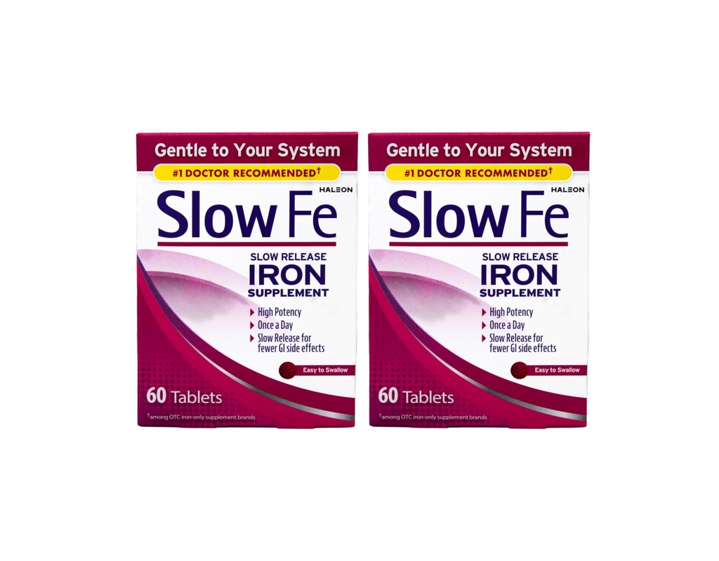 Slow Fe, High Potency Iron 45 mg, Slow Release - 60 Tablets - Pack of 2