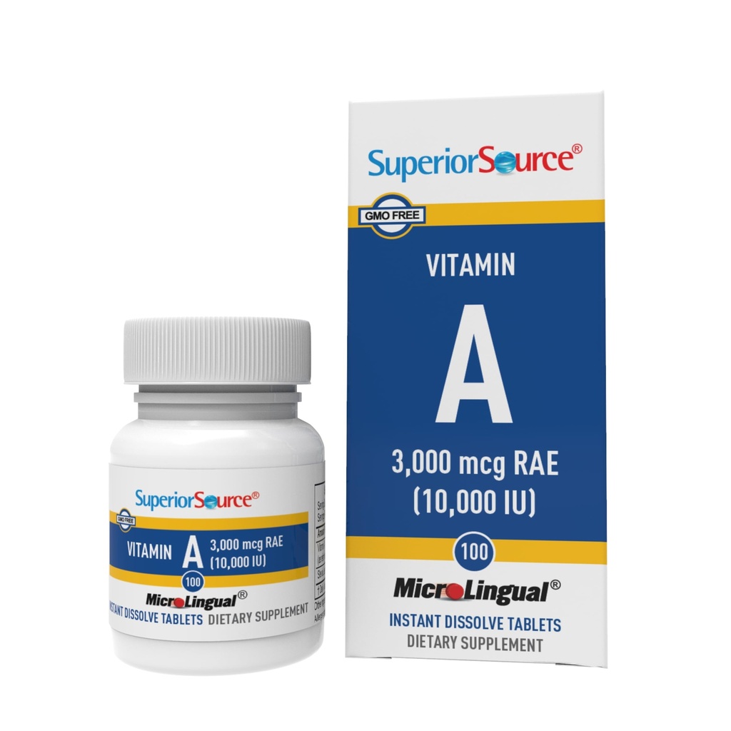 Superior Source Vitamin A 10,000 IU - Eye Care Supplement - Also Supports Immune, Skin & Bone Health - Non-GMO & Gluten-Free - 100 MicroLingual Tablets