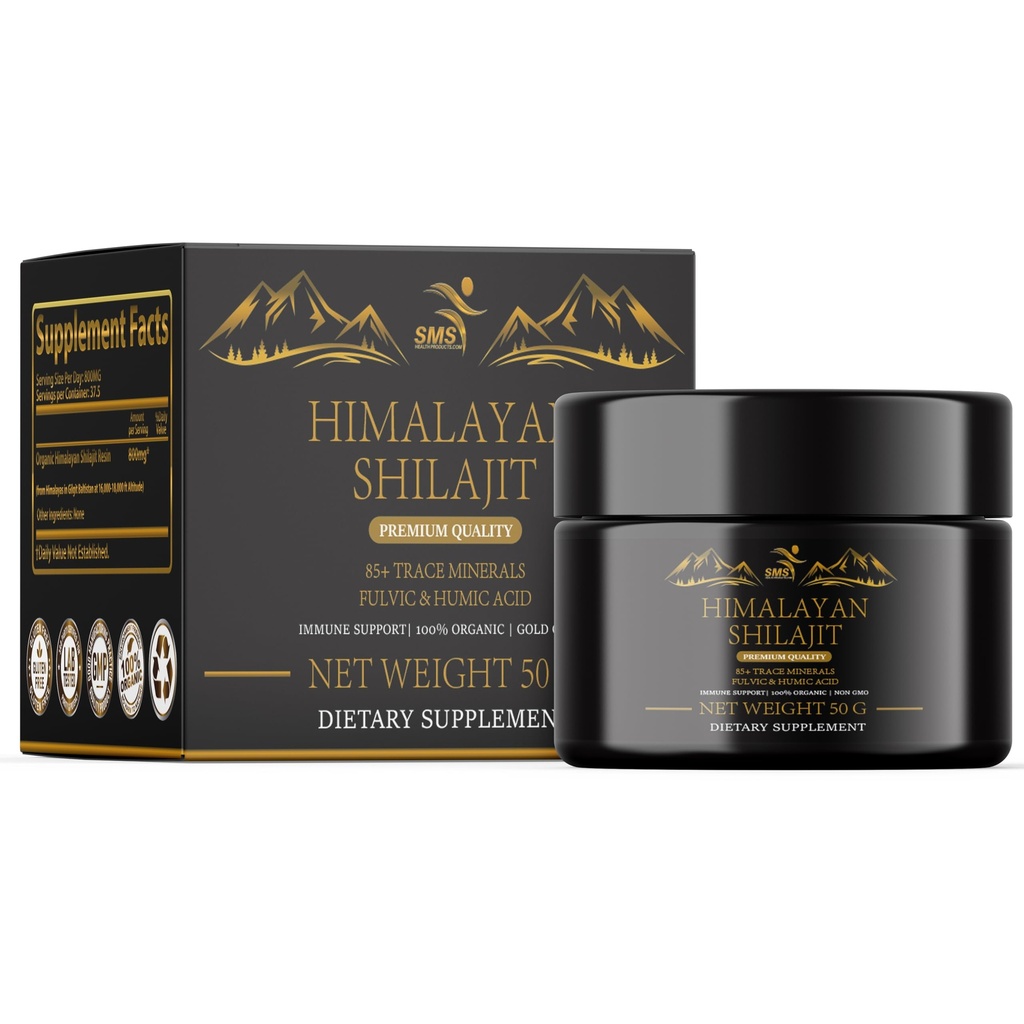 Shilajit Himalayan Resin - Gold Grade 100% Pure Shilajit with Fulvic Acid & 85+ Trace Minerals Complex for Energy & Immune Support - 50g