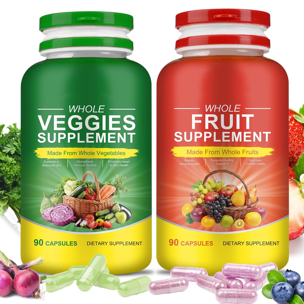 Fruits & Veggies Supplements - 2 Bottles 180 Total Vegetarian Capsules | BalanceNatural Vitamins Supplement Dietary Nutritional Balance,Lngredients Blended Vitamin & Mineral Whole Food Supplement