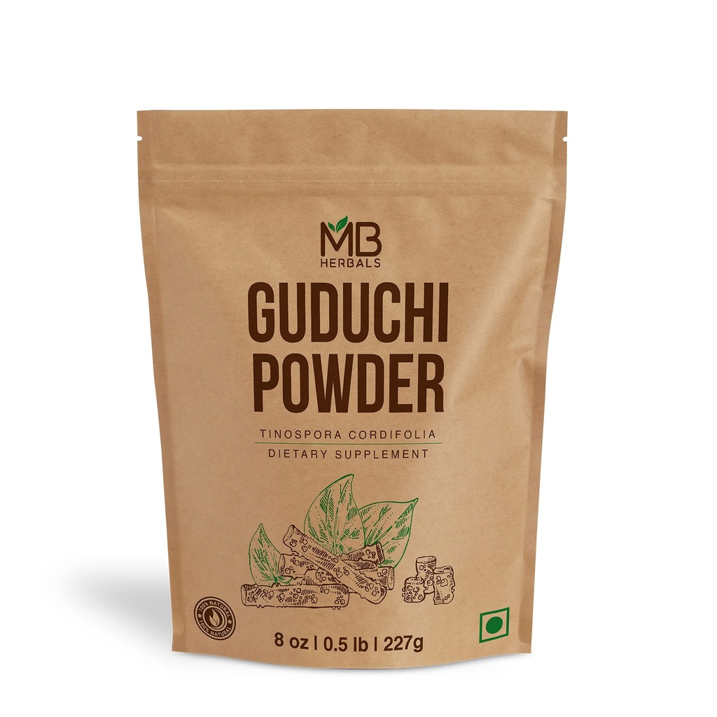 MB Herbals Guduchi Powder 8 oz / 0.5 LB (227 Gram) | Wildcrafted Guduchi Powder | Neem-Giloy | Processed from The Stems of Tinospora cordifolia Plants Grown on Neem Trees