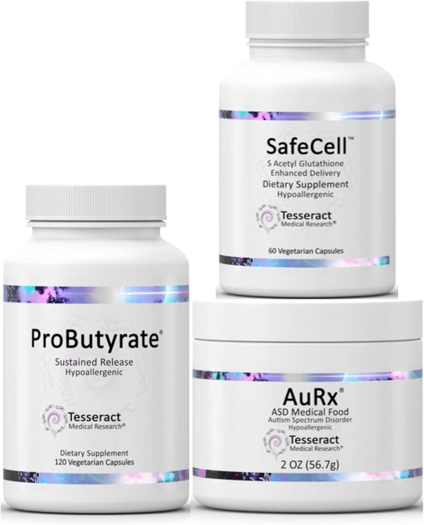 Tesseract Medical Research ProButyrate Gut Health Supplement & SafeCell S-Acetyl Glutathione Supplement & AuRx Autism Spectrum Medical Food Powder