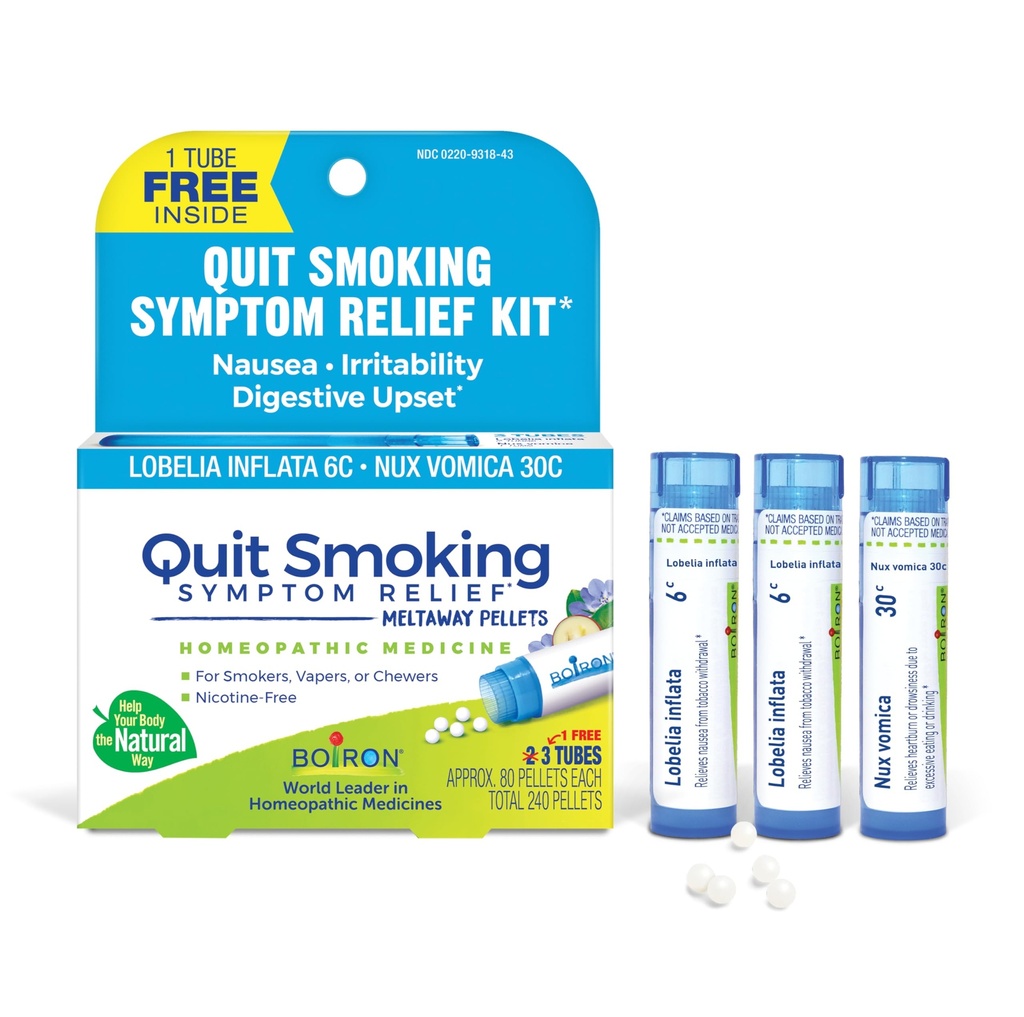 Boiron Quit Smoking Relief Kit for Nicotine Symptoms from Smoking, Vaping, or Chewing â€“ Nausea, Irritability, & Upset Stomach â€“ Non-Drowsy & Nicotine-Free â€“ 3 Count (240 Pellets)