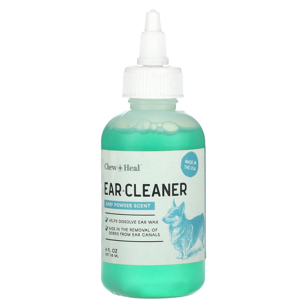 Chew + Heal Dog Ear Cleaner Solution | 4 oz Dropper | Pet Ear Wash for Dogs & Cats to Prevent Infections & Remove Wax | Soothing Aloe, Witch Hazel & Tea Tree Oil | Gentle, Vet-Approved Formula