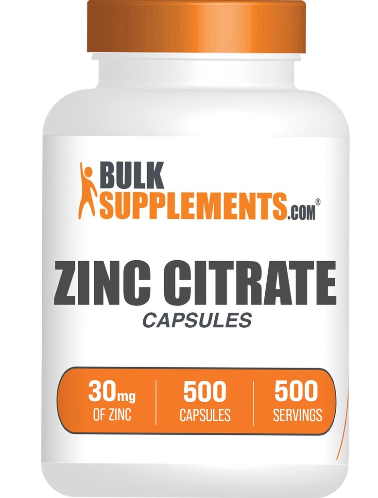 BulkSupplements.com Zinc Citrate Capsules - Zinc Supplements, Gluten Free - 30mg per Serving, 1 Capsule per Serving, 500 Count (Pack of 1)