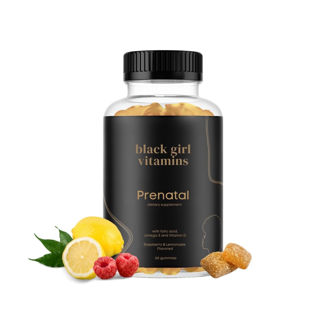 Black Girl Vitamins - Prenatal Gummies for Women Vitamin with Folate for Bone Health Support, Gluten-Free, (Raspberry-Lemonade), 60ct