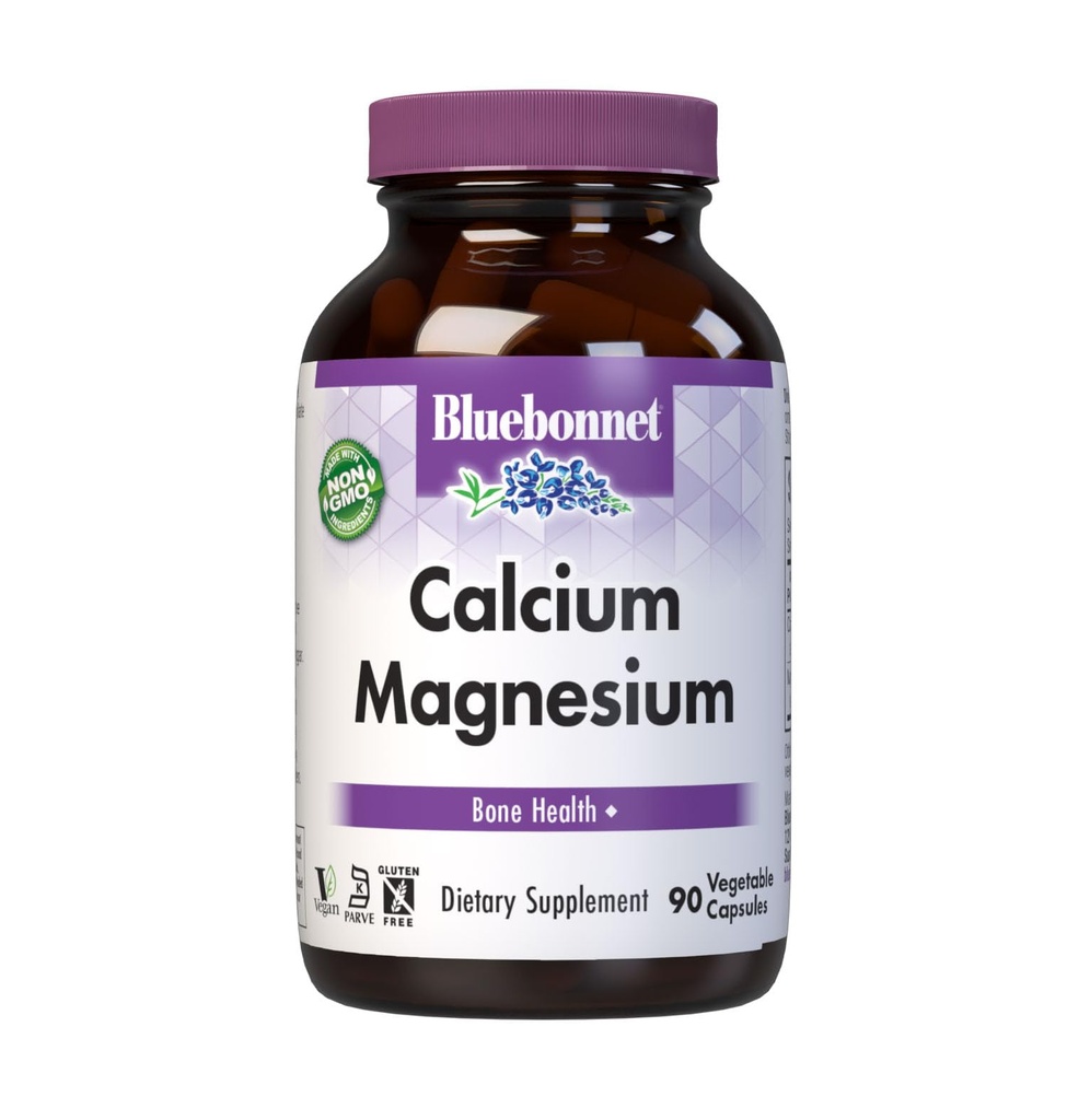 Bluebonnet Nutrition Calcium & Magnesium, Bone Health*, Non-GMO, Vegan, Kosher Certified, Gluten-Free, Soy-Free, 90 Vegetable Capsules, 30 Servings
