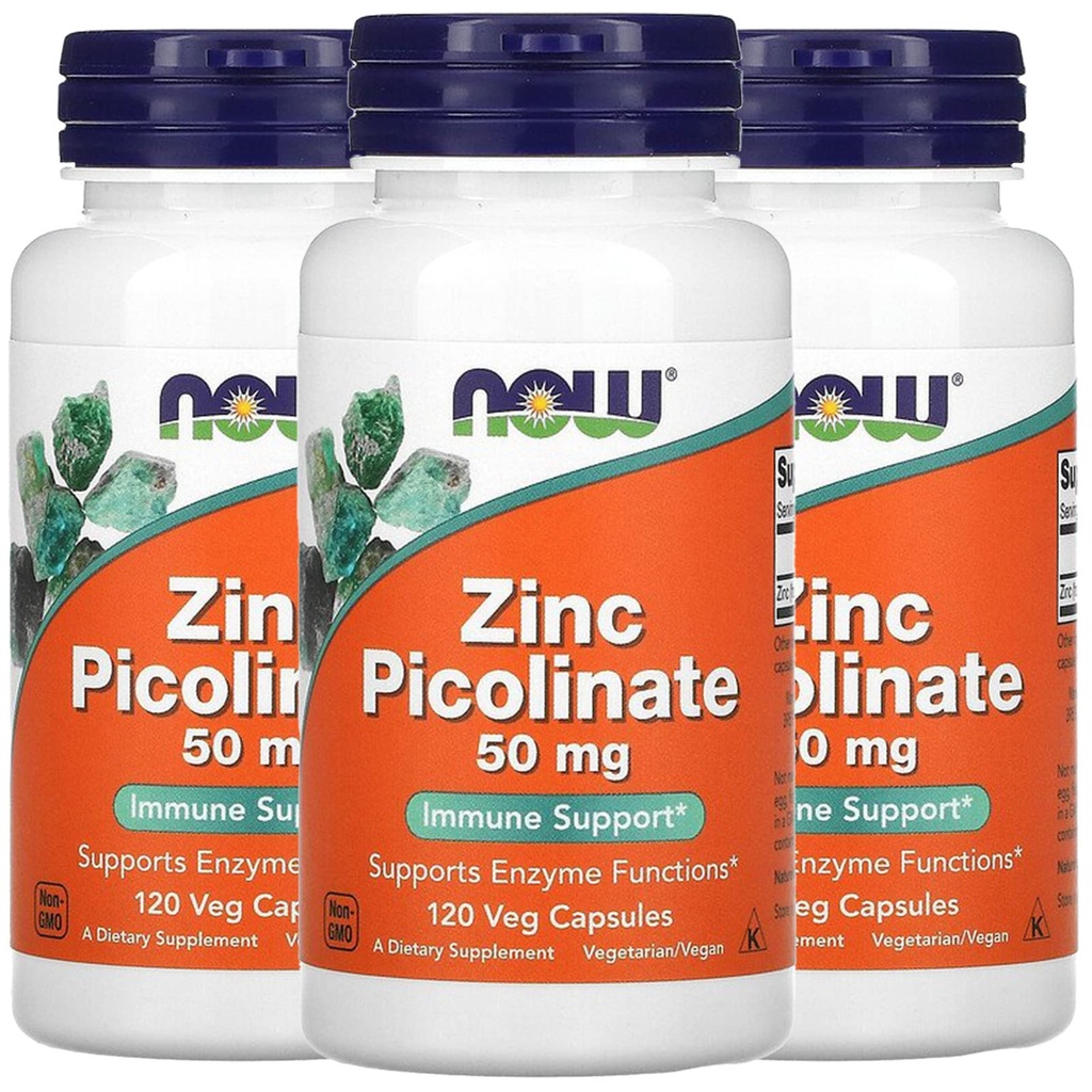 NOW Foods Now Foods Zinc Picolinate, 50 mg, 120 Veg Capsules, 3 Pack