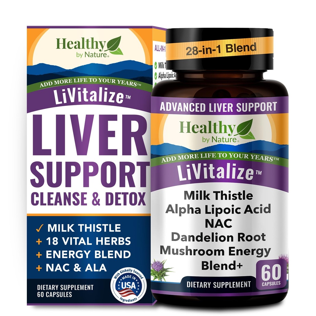 Liver Cleanse Detox & Repair – 28-in-1 Liver Support - Milk Thistle Dandelion NAC Alpha Lipoic Acid Artichoke & Reishi Chaga Turkey Tail Mushroom – Active Liver Health Supplement, 1540mg (60 Capsules)