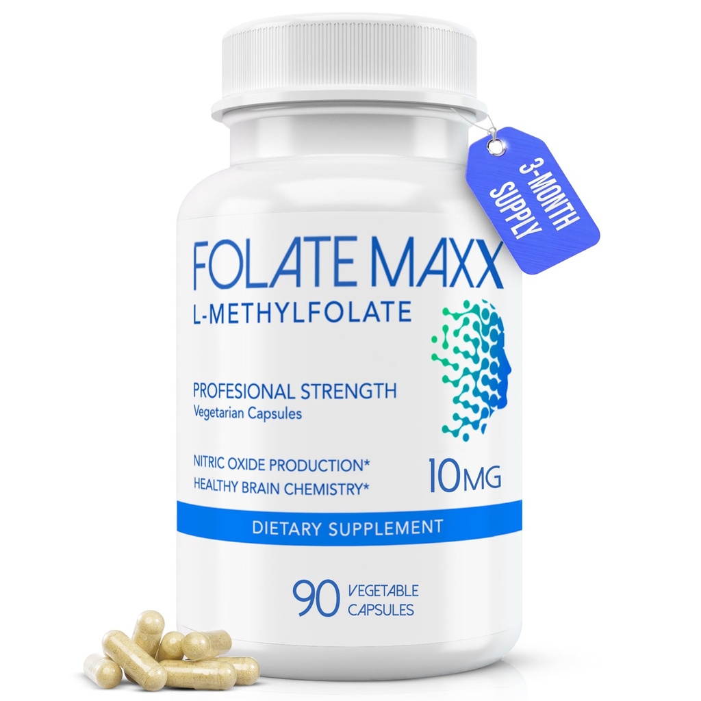 FolateMaxx L-Methylfolate 10mg, 90 Capsules – Doctor Formulated Methyl Folate Supplement for Women & Men – High Potency 5-MTHF for Energy, Mood & Focus – Non-GMO, Gluten-Free (3-Month Supply)