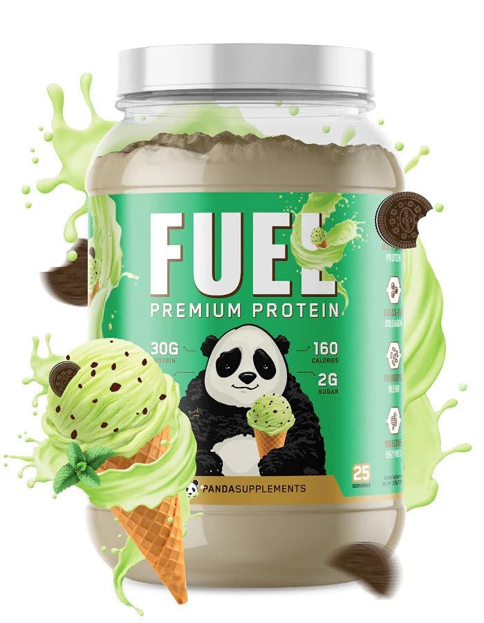 Underground Bio Labs Panda Fuel Premium Protein Whey,Hydrolyzed Collagen,Casein,Probiotics, Enzymes, Keto Friendly,Time Release, 25 Servings (2.5 Pound, Mint Chocolate Ice Cream)