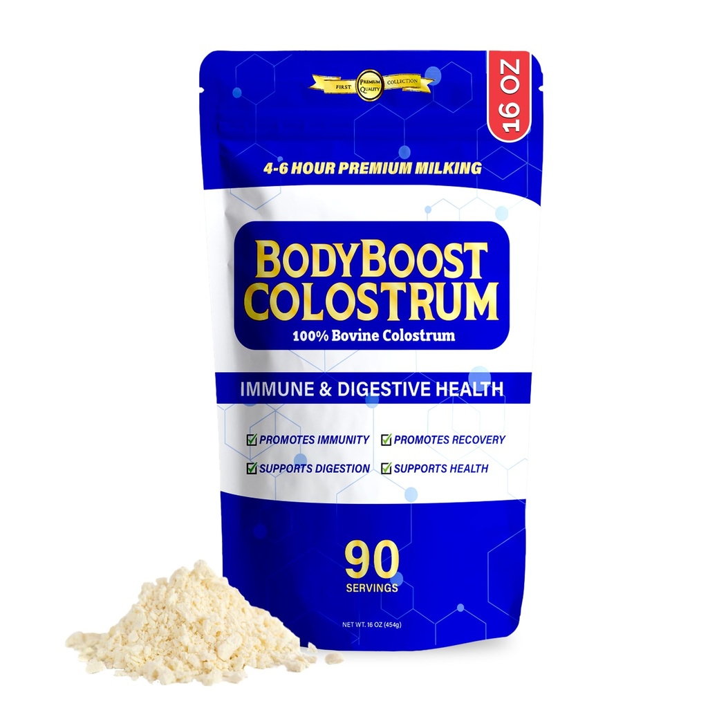 BodyBoost Premium Colostrum Whole, 100% Bovine Colostrum Powder, Immune Booster Supplement with Immunoglobulin & Lactoferrin, Grass Fed Colostrum Powder, Gut Health, Diverse Intake,16 oz