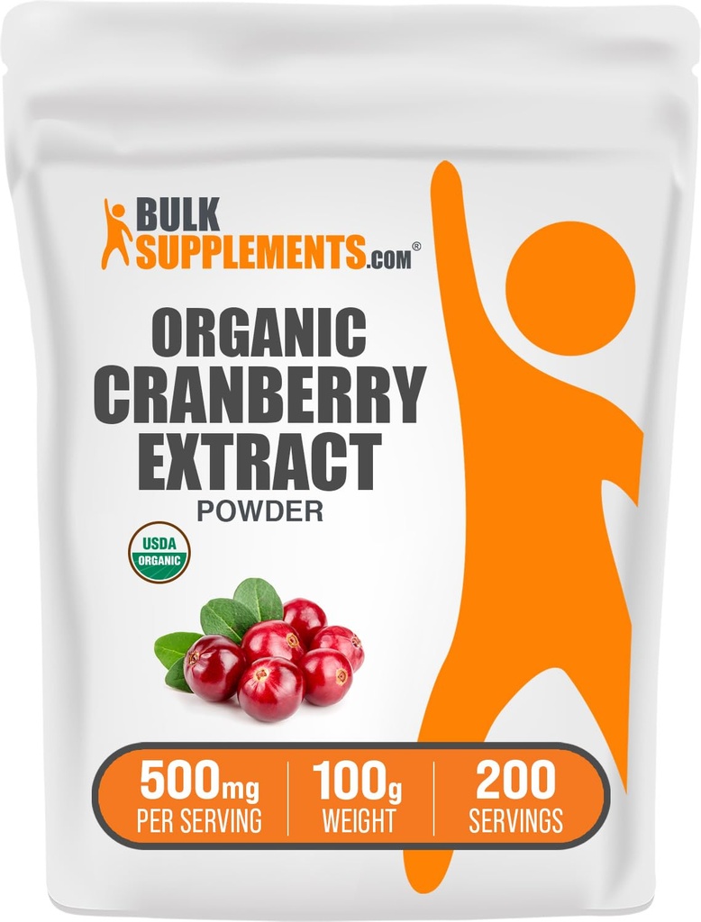 BulkSupplements.com Organic Cranberry Extract Powder - Organic Cranberry Flavoring Powder, Sourced from Vaccinium Macrocarpon Fruit - Vegan & Gluten Free, 500mg per Serving, 100g (3.5 oz) (Pack of 1)