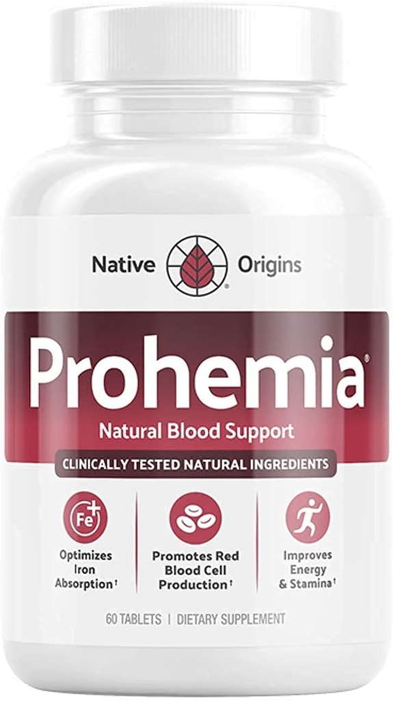 Natural Blood Builder Iron Supplement and Support for Healthy RBC & Oxygen Levels and Red Blood Cells Production for Women and Men - 60 Pills