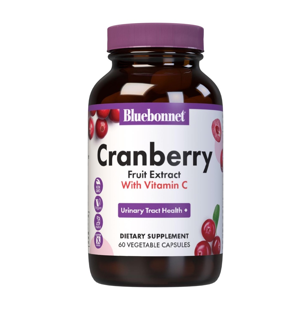 Bluebonnet Nutrition Cranberry Fruit Extract, Urinary Tract Support*, Non-GMO, Kosher-Certified, Vegan, Gluten-Free, Soy-Free, Dairy-Free, 60 Vegetable Capsules, 60 Servings