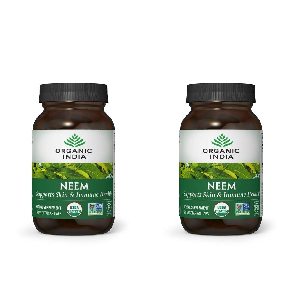 ORGANIC INDIA Neem Herbal Supplement - Supports Skin, Immune, & Liver Health, Detox, Healthy Inflammatory Response, Vegan, Gluten-Free, USDA Certified Organic - 90 Capsules, 2 Pack
