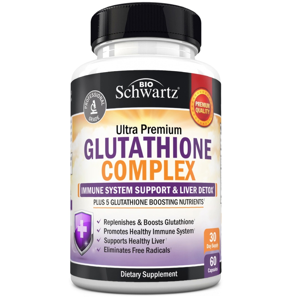 BioSchwartz Glutathione Supplement 500mg - Liver Detox with Quercetin, Vitamin C, Milk Thistle, Alpha Lipoic Acid - Immune Support Pill - Enhanced Immunity Defense Health Formula - 60 Capsules
