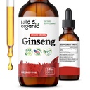 Wild & Organic Korean Red Ginseng Extract Drops - Immune & Energy Support - Panax Ginseng Supplement - Add to Tea Liquid Root Tincture - Vegan, Sugar & Alcohol-Free - 2 fl oz