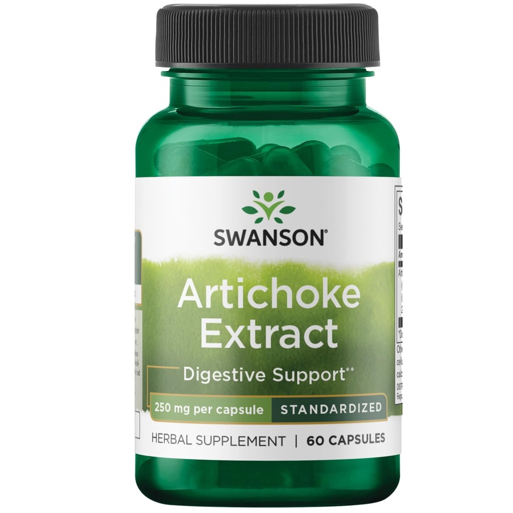 Swanson Artichoke Digestive Support 250 mg, 60 Capsules | Supports Healthy Digestive Function, Standardized to Minimum Caffeoylquinic Acids, May Support Healthy Lipid Metabolism