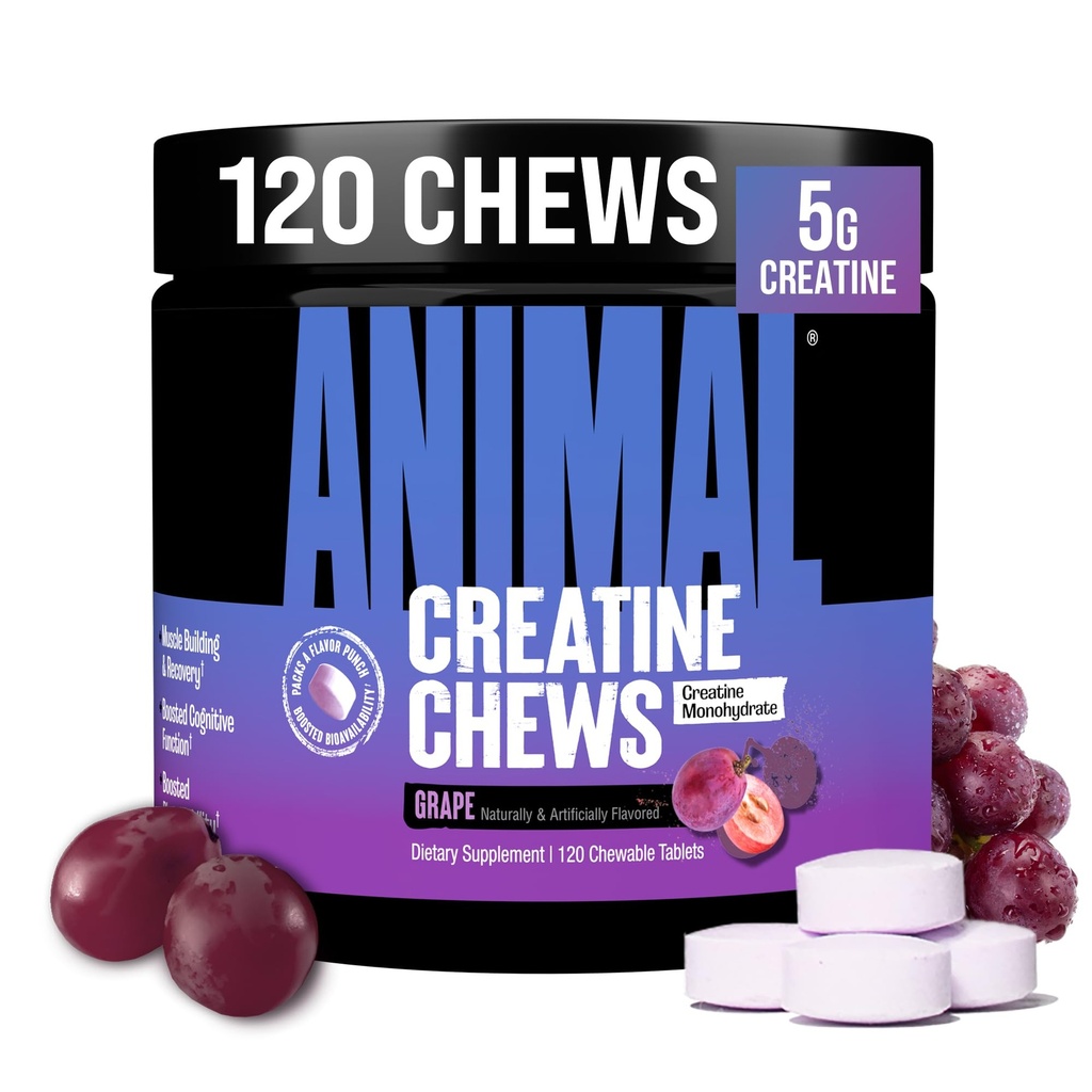 Animal Creatine Chews – 5g Creatine Monohydrate Tablets for Strength, Power & Training Recovery Support – Enhanced Absorption with AstraGin® – Convenient Chewable Format – 120 Tablets