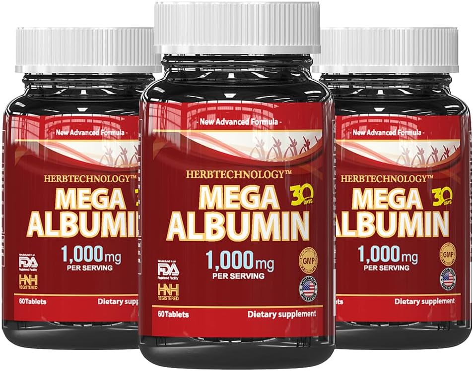 Dr.K&C HNHusa Mega Albumin Protein 1000mg 180 Tablets Healthy Kidney Liver Function Wellness Overall Health Support Energy Life Balance Supplement 60tabs 3pk