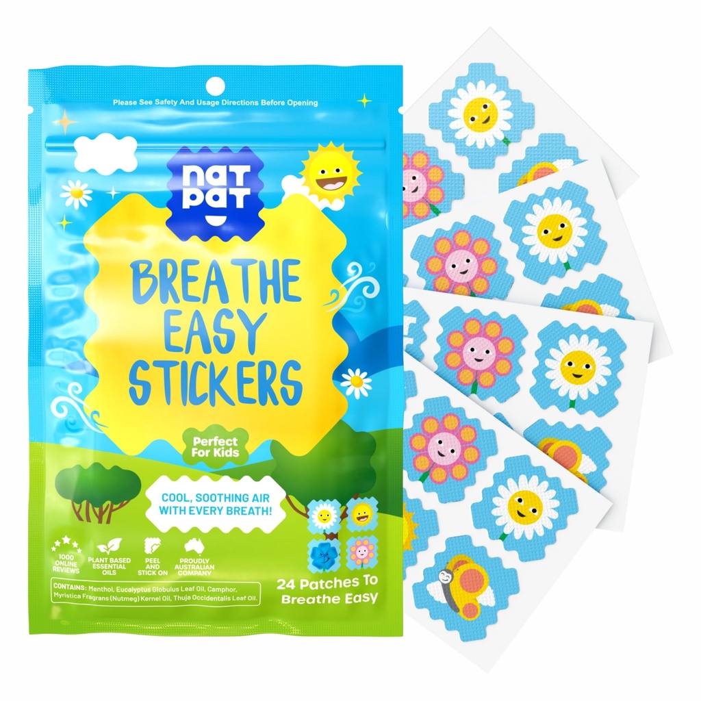 NATPAT Breathe Easy Stickers - Stuffy Patch for Kids and Adults - All-Natural Cold and Allergy Relief for Congestion, Chemical and Drug Free - BuzzPatch Natural Patch (24 Pack)