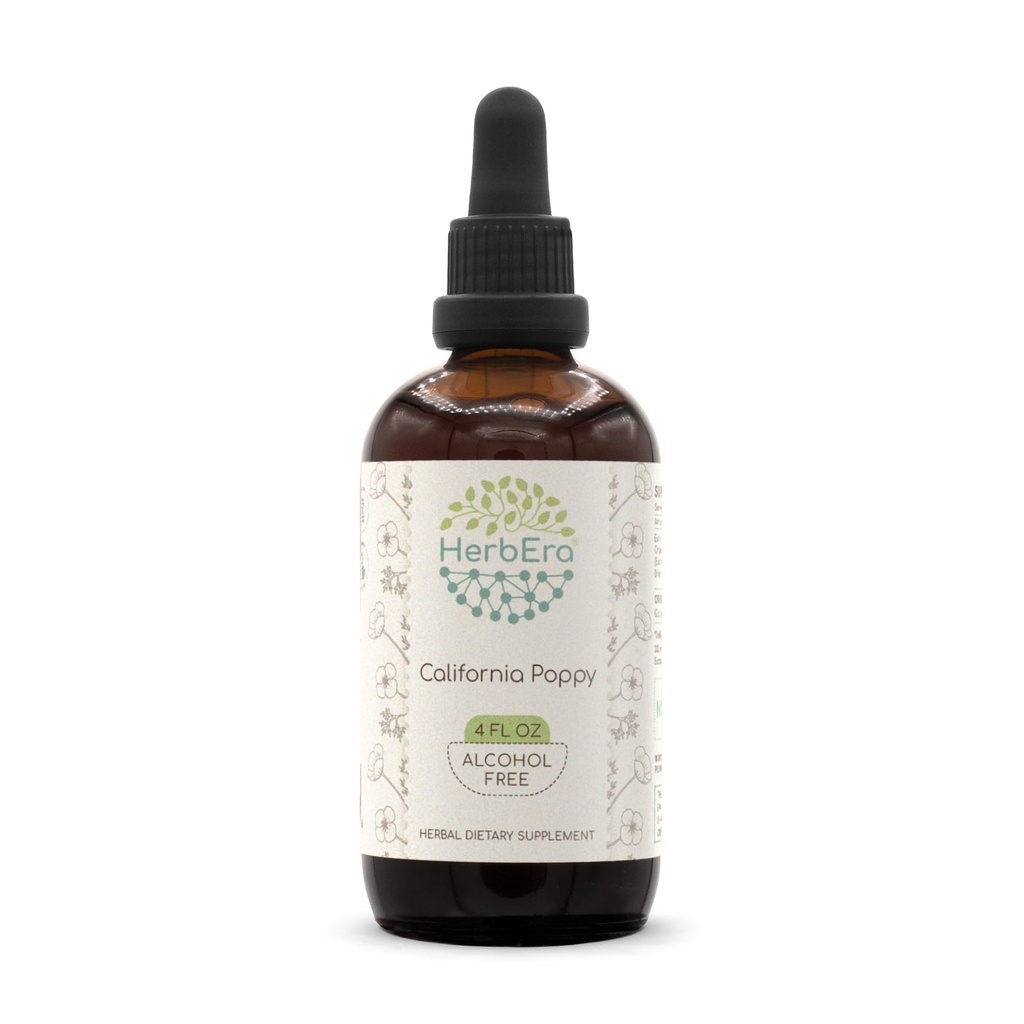 HerbEra California Poppy Alcohol-Free Liquid Extract Tincture – Calming & Relaxation Support, Eschscholzia Californica Dried Flower, Sleep Drops, Vegan, Herbal Supplement (4 fl oz)