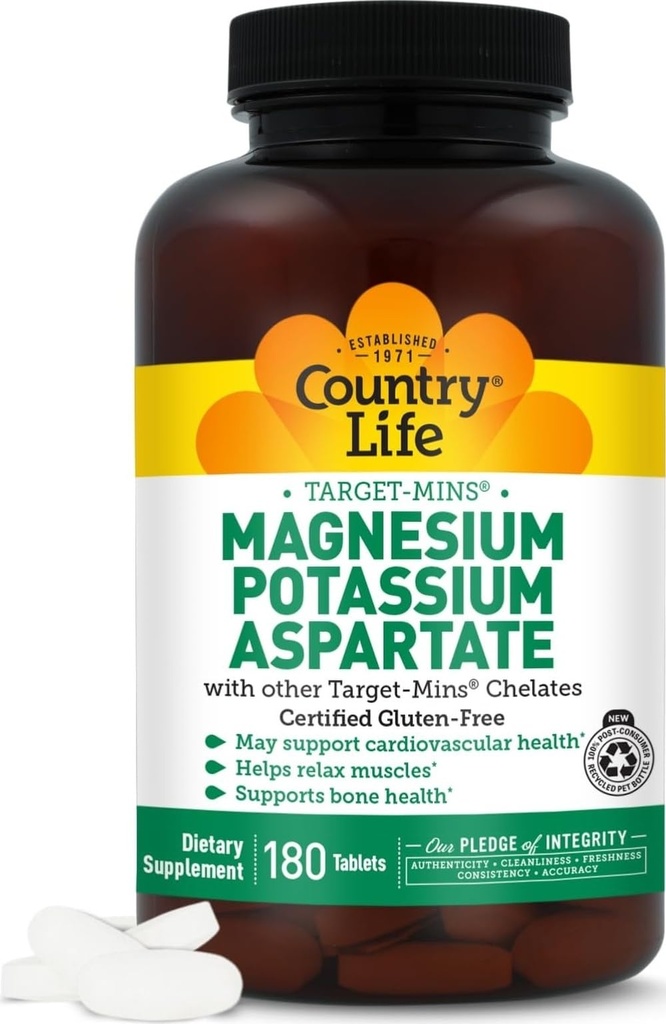 Country Life Target-Mins Magnesium 600 mg and Potassium 198 mg, 180 Tablets | Supports cardiovascular health, muscle relaxation, nerve function and bone health with multiple mineral forms