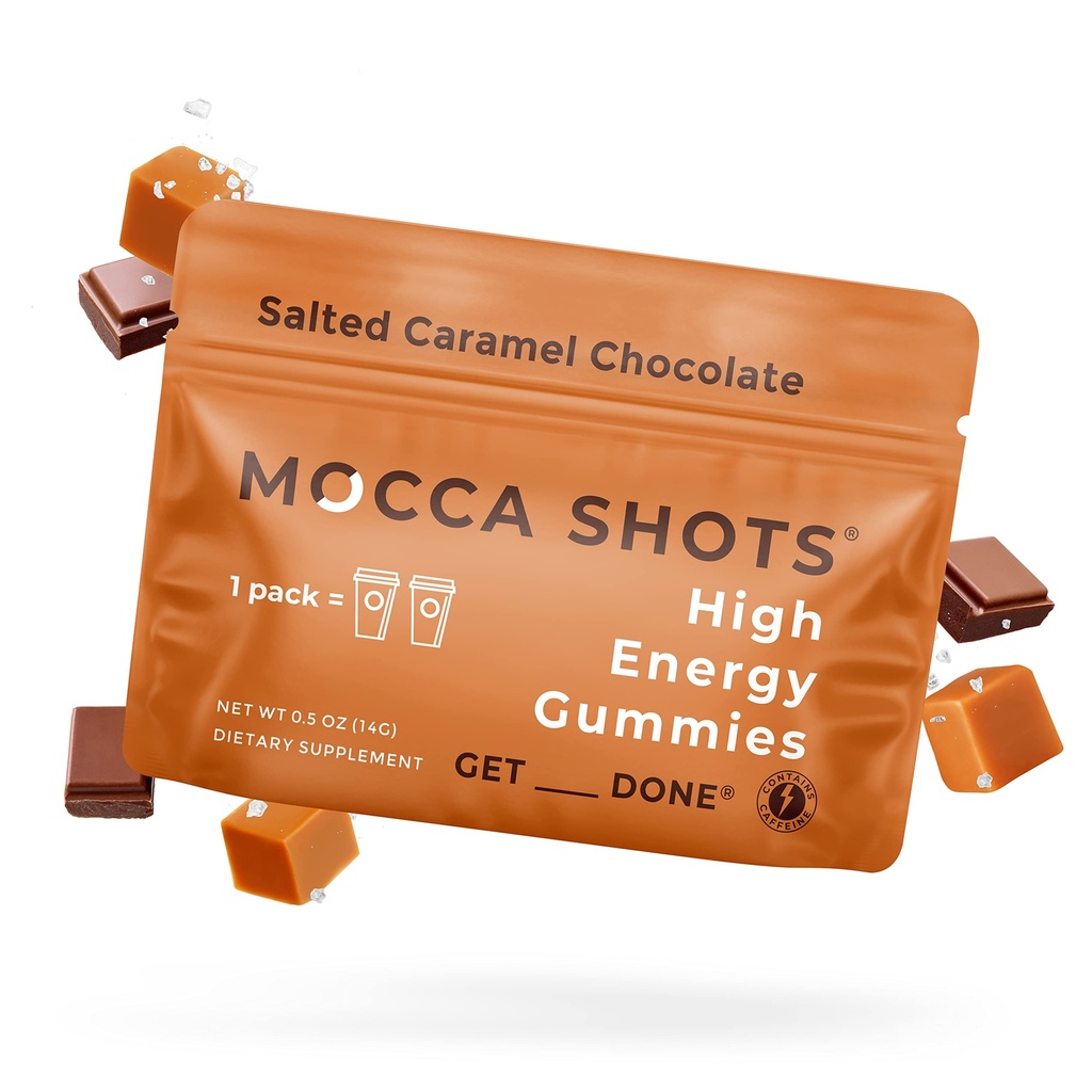 SGC Highest Concentration 100 mg Caffeine per Gummy, 2 Gummies per Pack, 6-Pack Mocca Shots Salted Caramel Plant-Based Instant Energy with Herbal nootropics