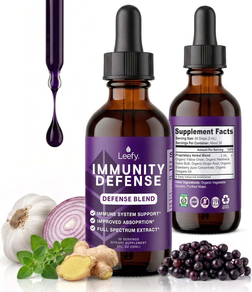 Organics Natural Immune Support Supplement – Liquid Herbal Immunity Drops with Organic Elderberry, Garlic, Oregano Oil – Fast-Absorption Tincture for Adults, Teens & Kids – 30 Servings