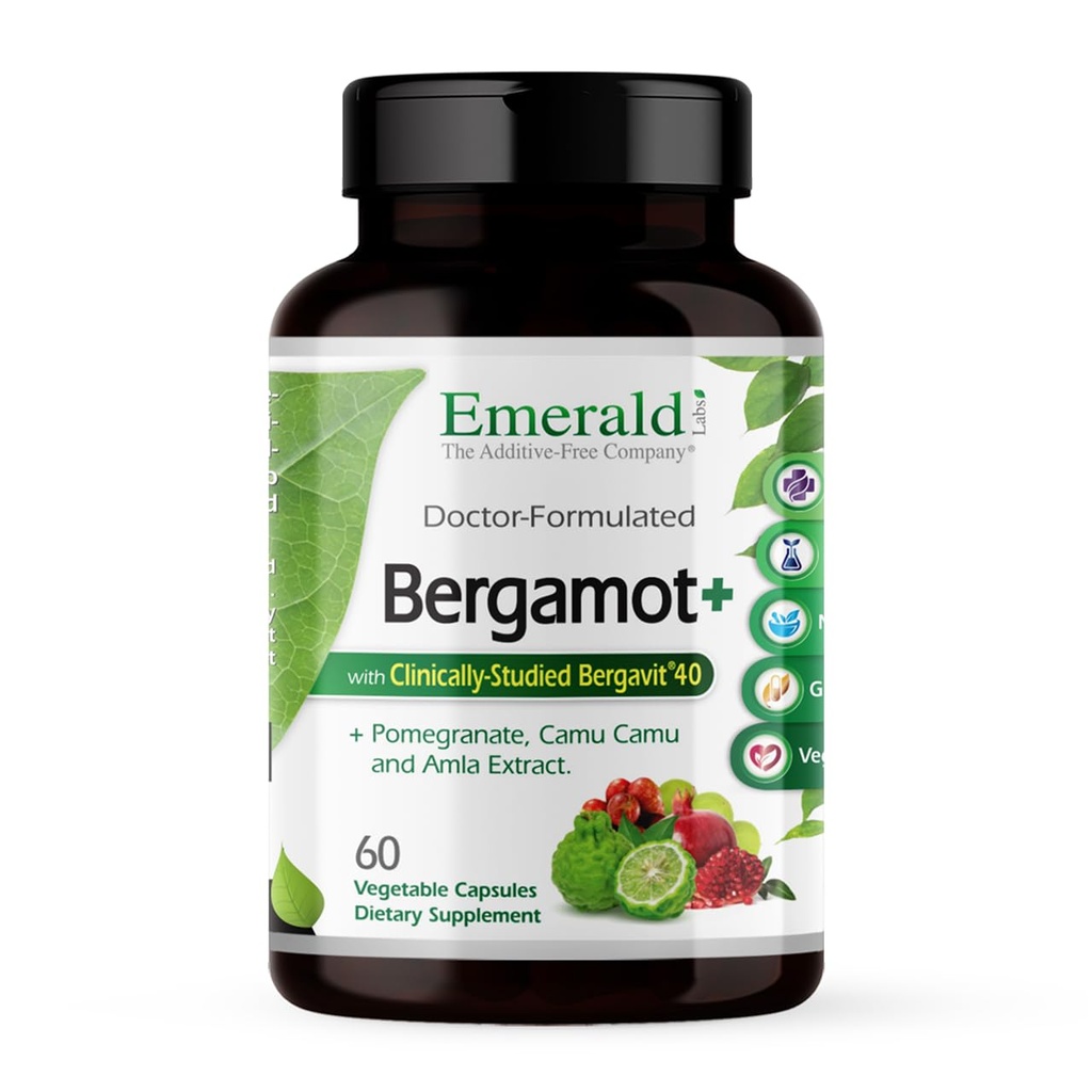 EMERALD LABS Bergamot+ - Supports Metabolism & Heart Health with Bergamot, Pomegranate, Amla & Camu Camu - Gluten-Free & Vegan - 60 Vegetable Capsules (30 Servings)