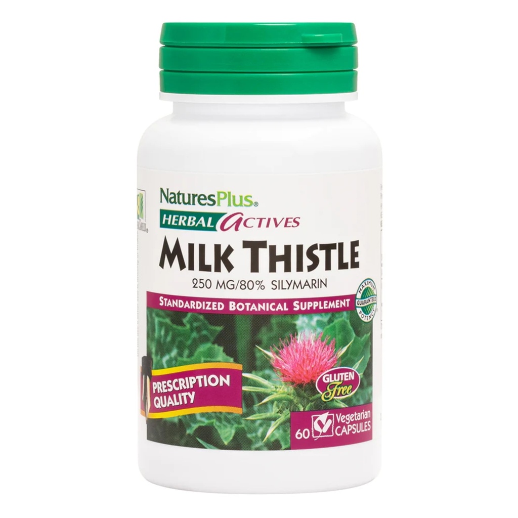 NaturesPlus Herbal Actives Milk Thistle - 60 Capsules - Non-GMO, Vegan, Gluten Free - 60 Servings