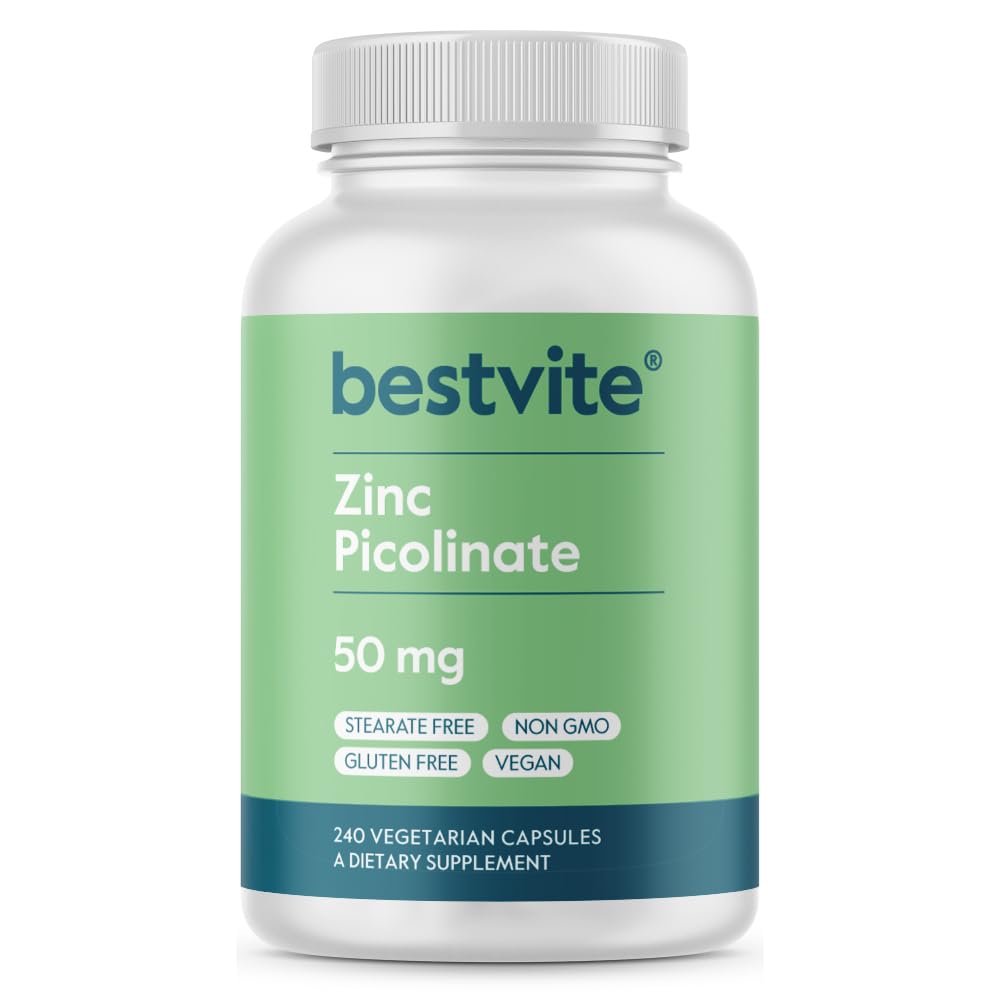 BESTVITE Zinc Picolinate 50mg (240 Vegetarian Capsules) - No Stearates - Vegan - Non GMO - Gluten Free