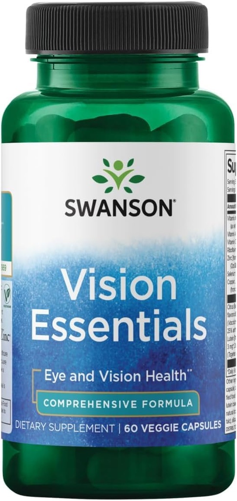 Swanson Vision Essentials 60 Veg Capsules | Combines Essential Vitamins and Minerals with Eye-Specific Antioxidants and Herbs and Fights Eye Fatigue and Strain