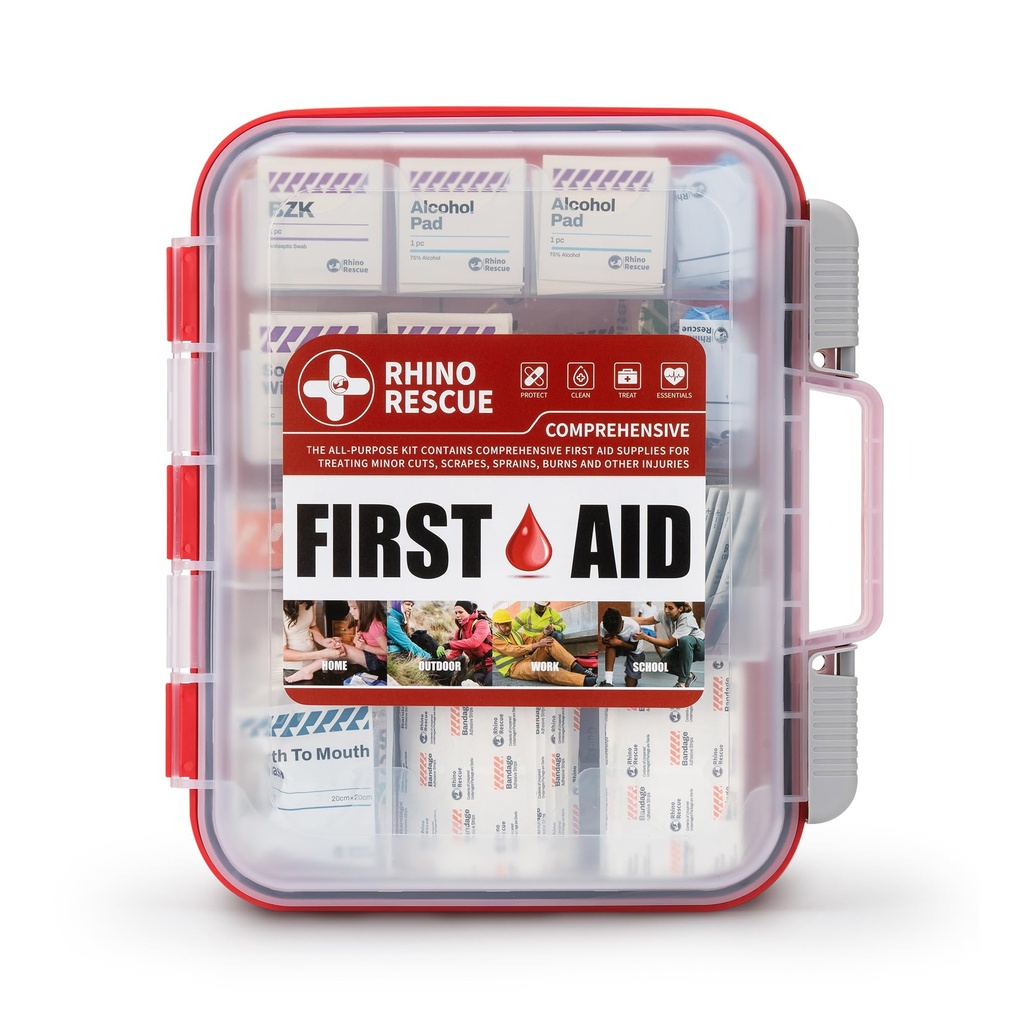 RHINO RESCUE 371pcs OSHA First Aid Kit for Home & Business | OSHA Compliant, Wall-Mount, All-Purpose 100-Person, Dual-Layer Hard Case, HSA/FSA Approved
