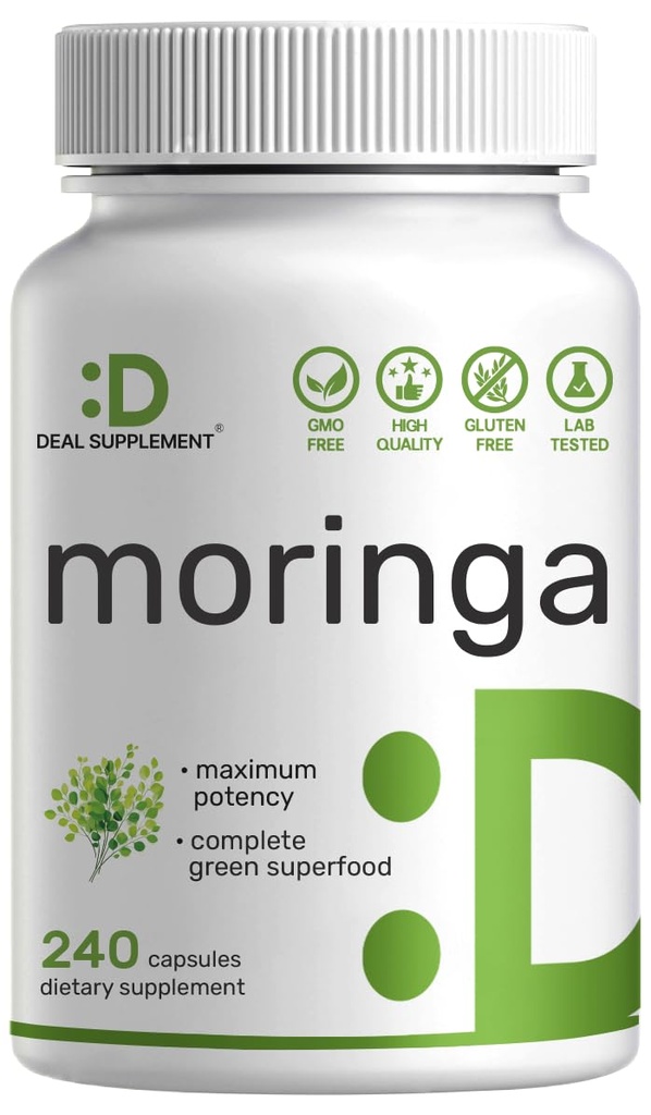 Moringa Capsules 240 Capsules – 4 Month Supply – Maximum Potency Pure Moringa Leaf Extract – Complete Green Superfood Supplement for Energy, Skin & Immune Health Support*