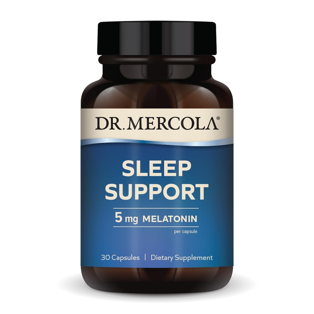 Dr. Mercola Sleep Support with Melatonin - Supports Restful Sleep & Relaxation - Melatonin with L-Theanine, 5-HTP, GABA & Chamomile - 30 Capsules - 5 mg
