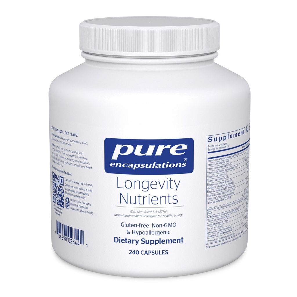 Pure Encapsulations Longevity Nutrients | Multivitamin Supplement & Mineral Complex to Support Healthy Aging, Brain Function, Eyes, Bones, and Vascular Health* | 240 Capsules
