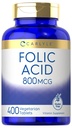 Carlyle Folic Acid 800 Mcg Tablets | 400 Count | Vegetarian, Non-GMO, Gluten Free Supplement