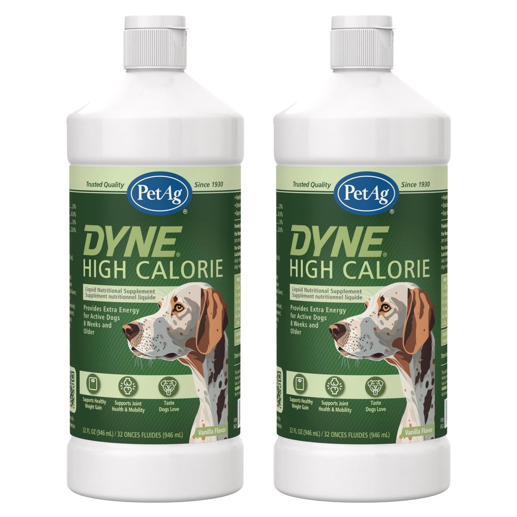 Pet-Ag Dyne High Calorie Liquid Nutritional Supplement for Dogs & Puppies 8 Weeks and Older - 32 oz, Pack of 2 - Supports Performance and Endurance - Sweet Vanilla Flavor