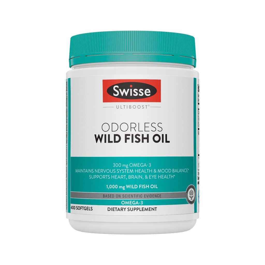 Swisse Wild Fish Oil Omega 3 Supplements for Women and Men 1000 mg Softgels | EPA DHA Fish Oil Supplements | Odorless - Helps Support Brain, Eye and Heart Health | 400 Softgel Pills