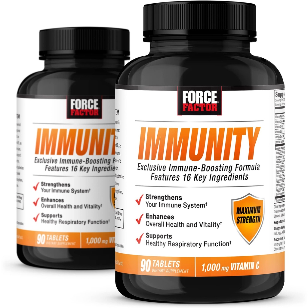 Force Factor Immunity, 2-Pack, Immune Support Booster with Elderberry and 1000mg of Vitamin C, Plus Vitamin D, Zinc, Probiotics, Antioxidants, and Echinacea for Immune Health Defense, 180 Tablets