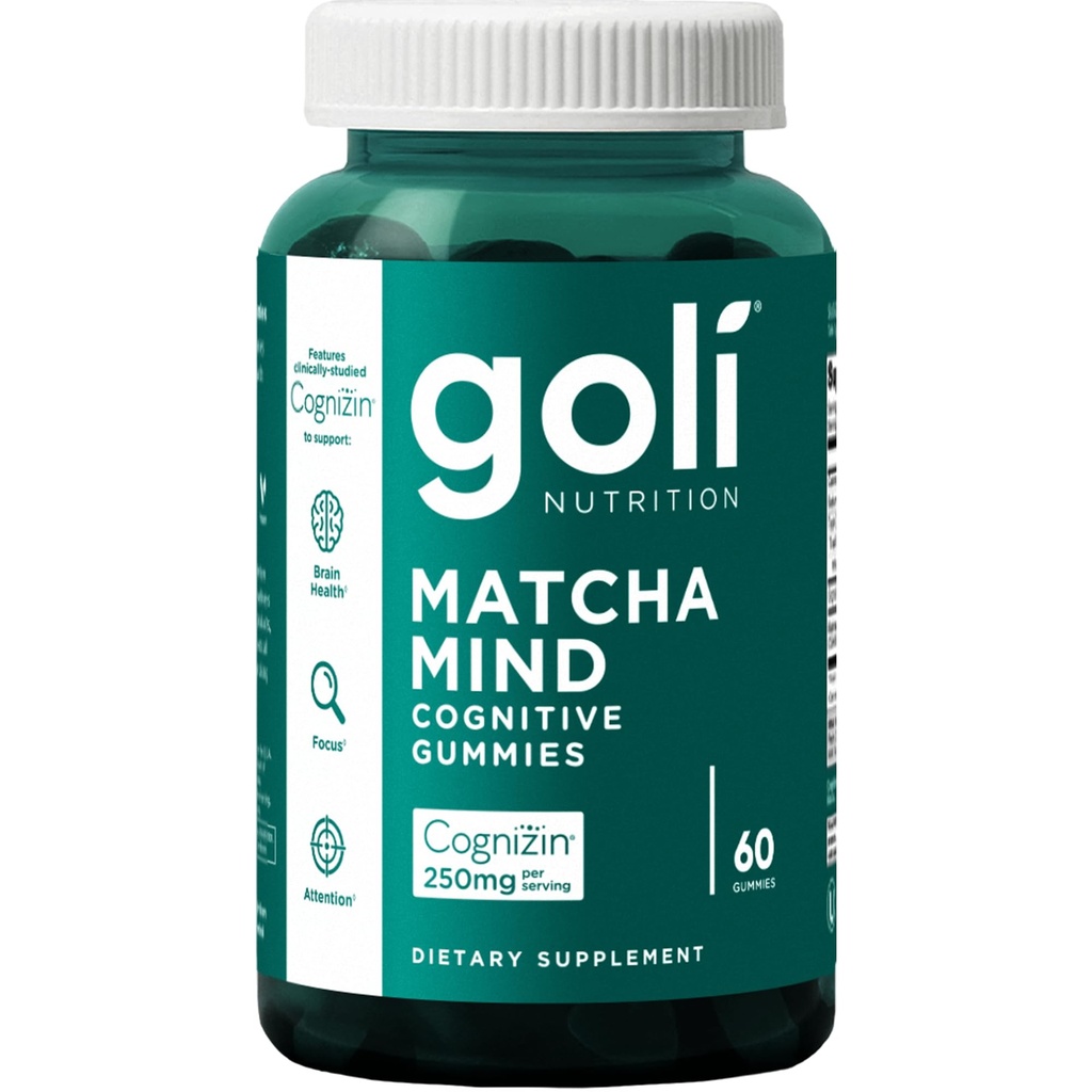 Goli Matcha Mind Cognitive Gummies with Cognizin Citicoline - 250mg Citicoline Plus Matcha Powder - Brain Health and Focus Support - Vegan, Non-GMO, Gluten-Free
