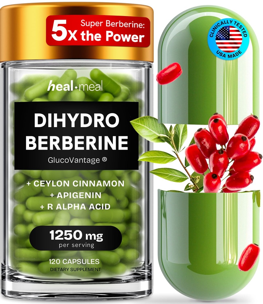 Dihydroberberine Supplement - Dehydro Berberine Organic - Super Berberine Supplement with Ceylon Cinnamon & R Alpha Lipoic Acid & Apigenin - Hydroberberine 120 caps (1 Pack)