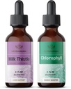 HERBAMAMA Herbal Liquid Drops Kit - Bundle of Milk Thistle Extract 2 fl oz and Liquid Chlorophyll 2 fl oz - Vegan Supplement Liquid Extract - Non GMO, Sugar & Alcohol-Free - 2 Pack