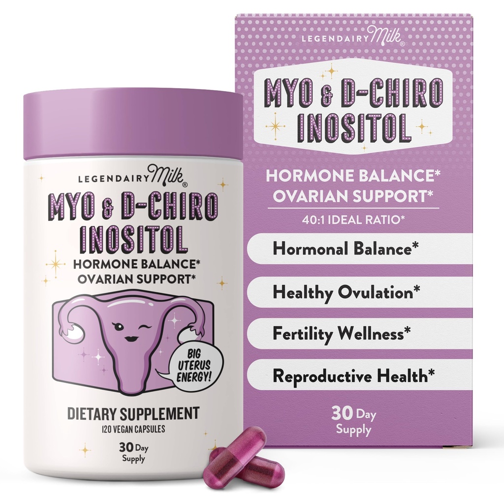 Legendairy Milk Pure Myo-Inositol & D-Chiro Inositol, PCOS Supplements Inositol Supplement for Women, Hormone Balance 40:1 Ratio Ovarian Support, Fertility Supplement | 2000mg, 120 Vegan Capsules