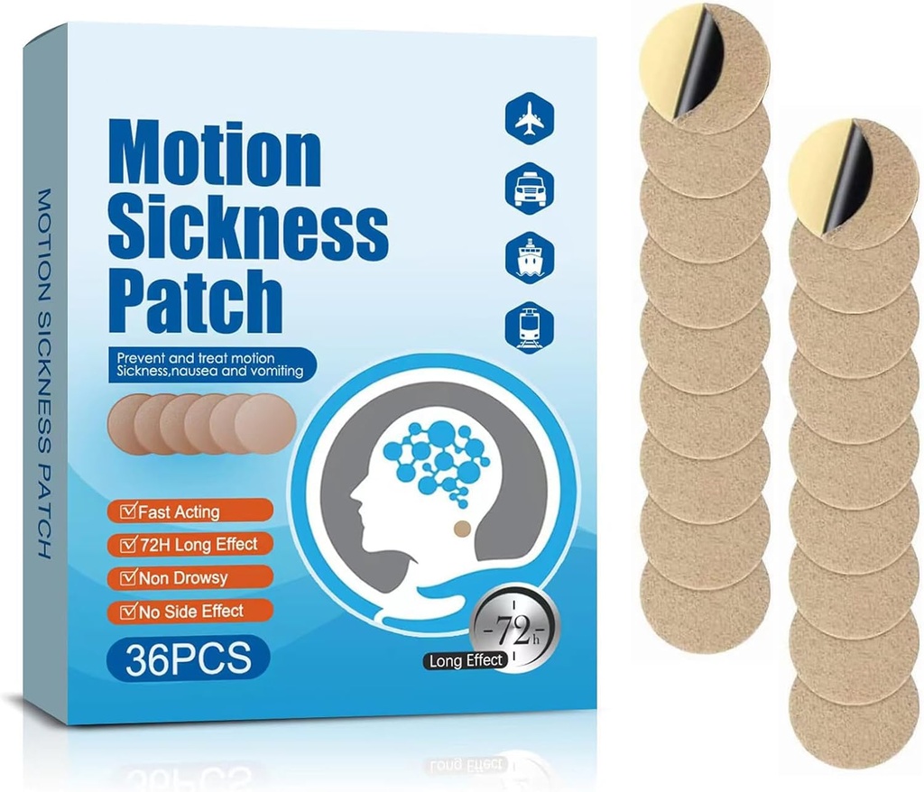 Motion Sickness Patches 36 Count, Non Drowsy Sea Sickness Patches for Adult | Fast Acting & 72 Hours Long Lasting, Travel Patches for Cruise Ship Car Boat Plane Train Bus, Travel Essentials