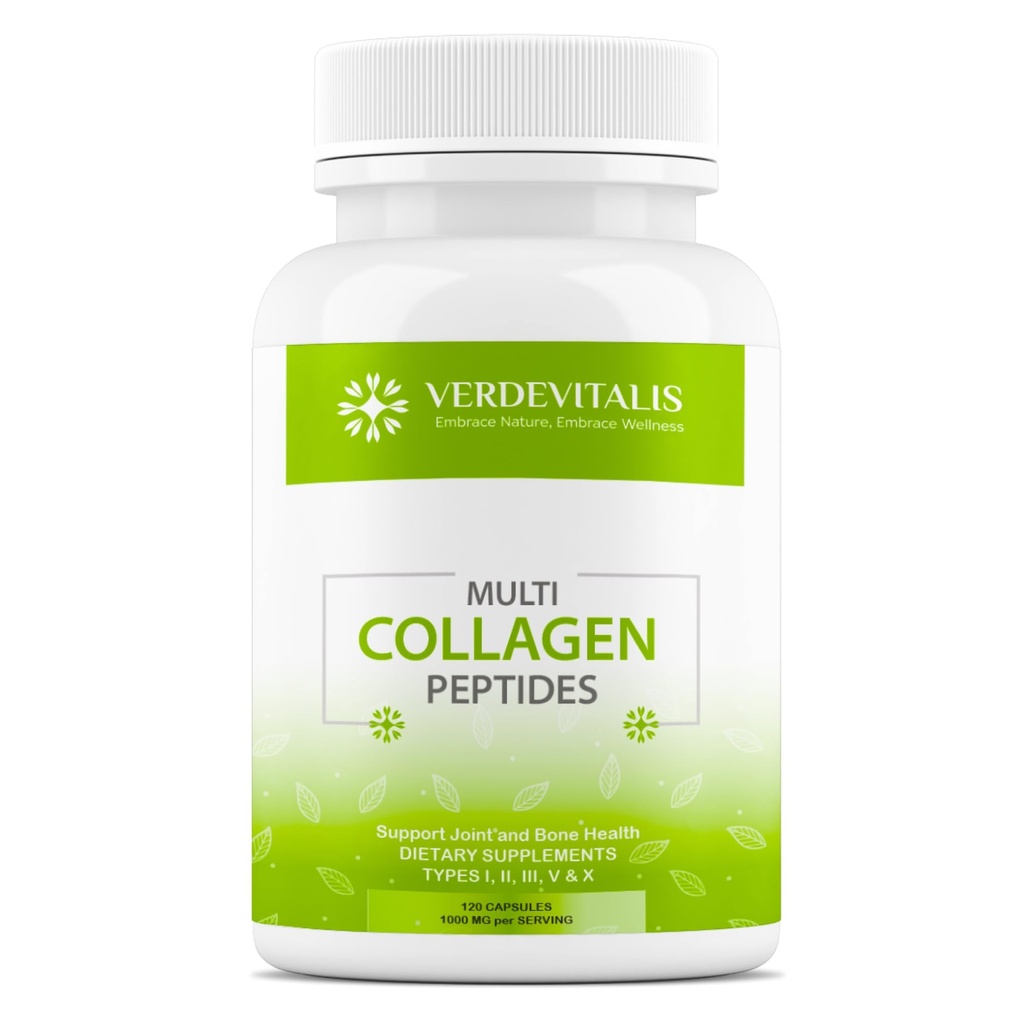 Multi Collagen Peptides Capsules -Non-GMO&Gluten Free Type I, II, III, V, X Hydrolyzed Collagen Supplements with Vitamin C - Supports Healthy Hair, Skin, Nails, & Joints - 120 CPS