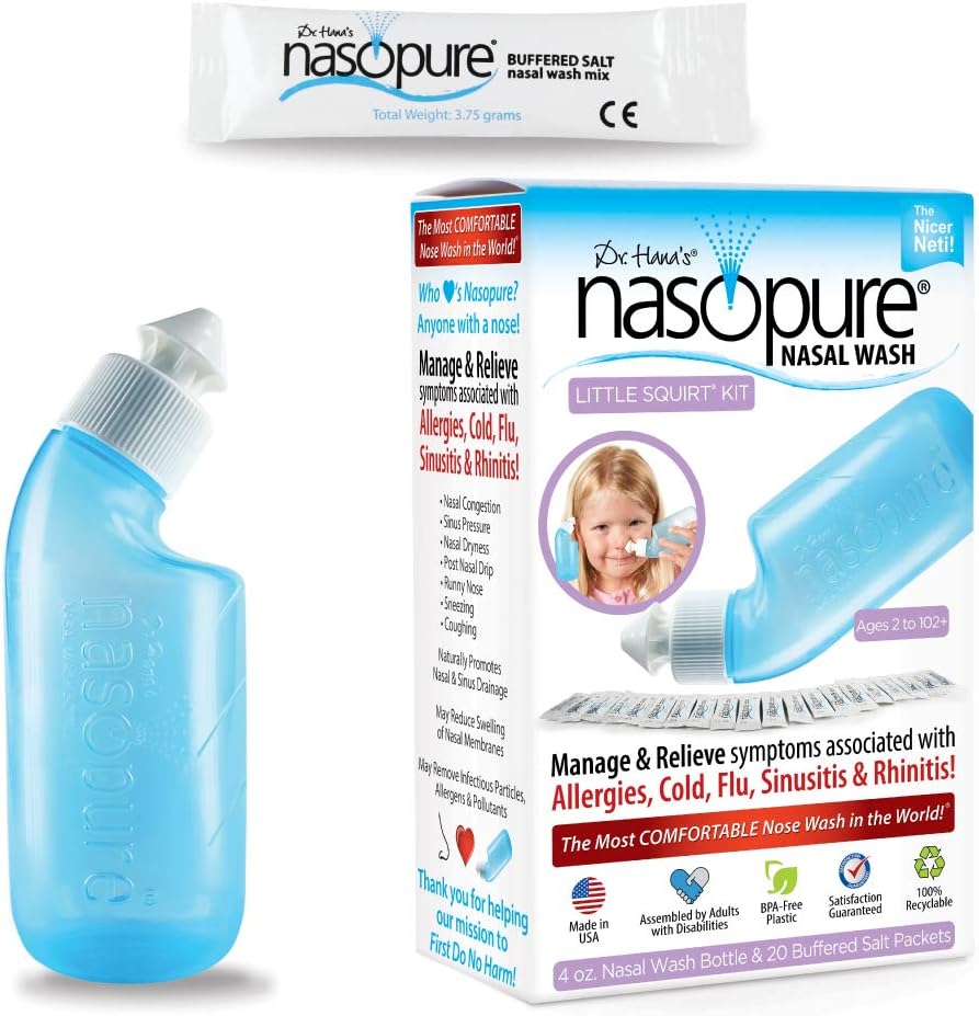 Nasopure Nasal Wash, Little Squirt Kit, “The Nicer Neti Pot” Sinus Wash Kit, Comfortable Nasal Rinse 4 Oz Bottle & 20 Salt Packets (3.75 Gr Each), Nasal Congestion, Cold, Allergy, Nasal Irrigation
